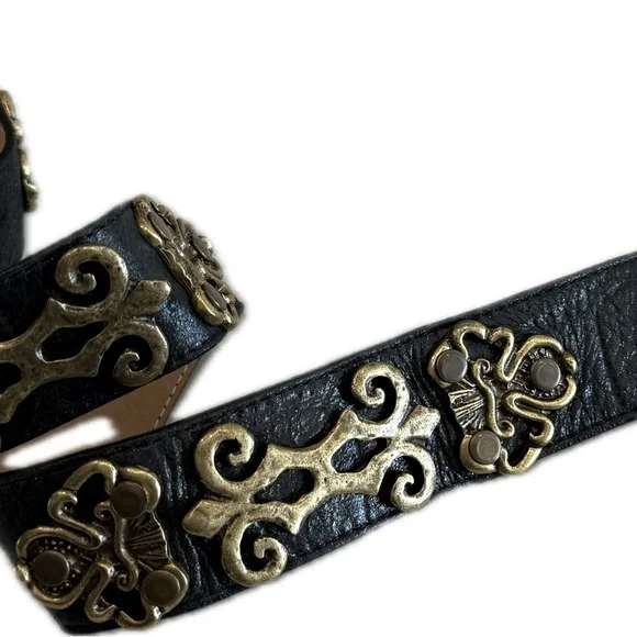 Leatherock - Black/ Brass Leather Belt. - Picture 7 of 9